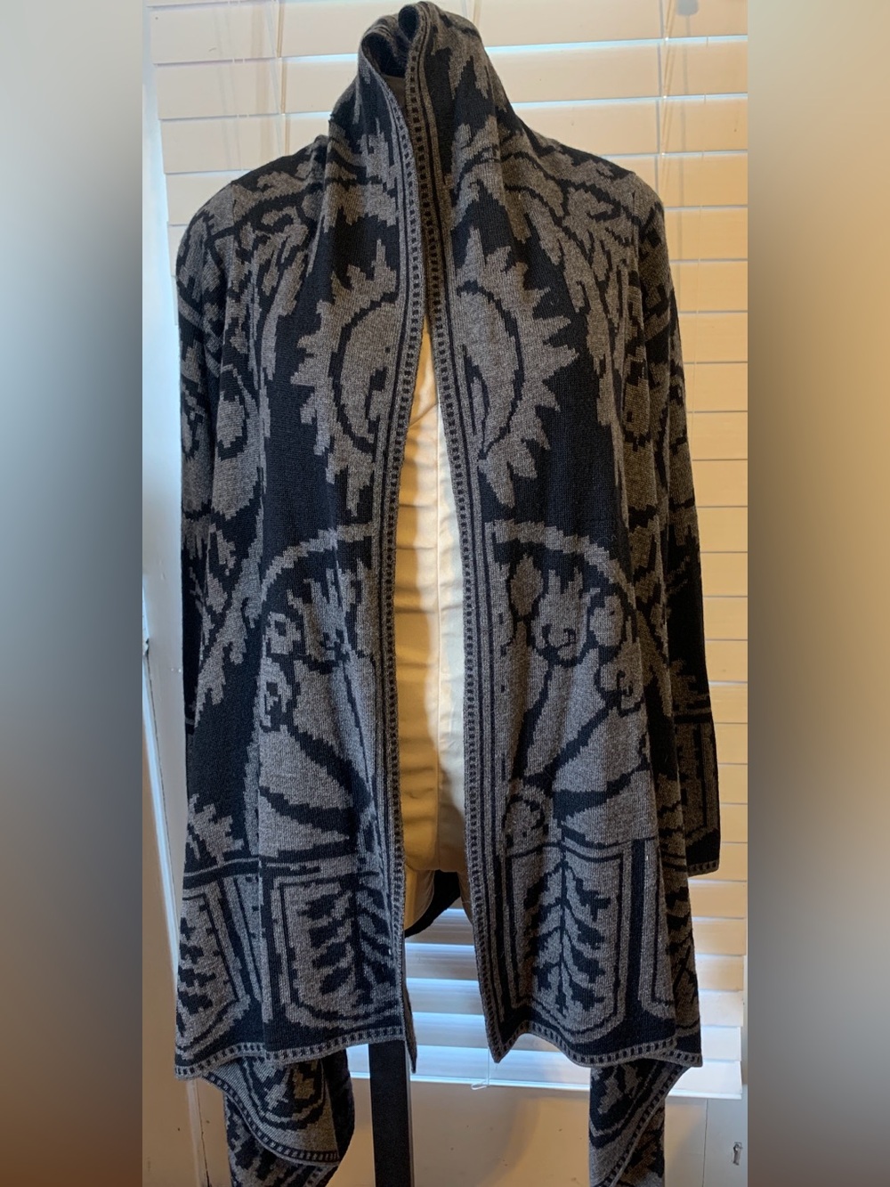 Peruvian Connection Women's Black & Gray Open-Front waterfall sweater Cardigan